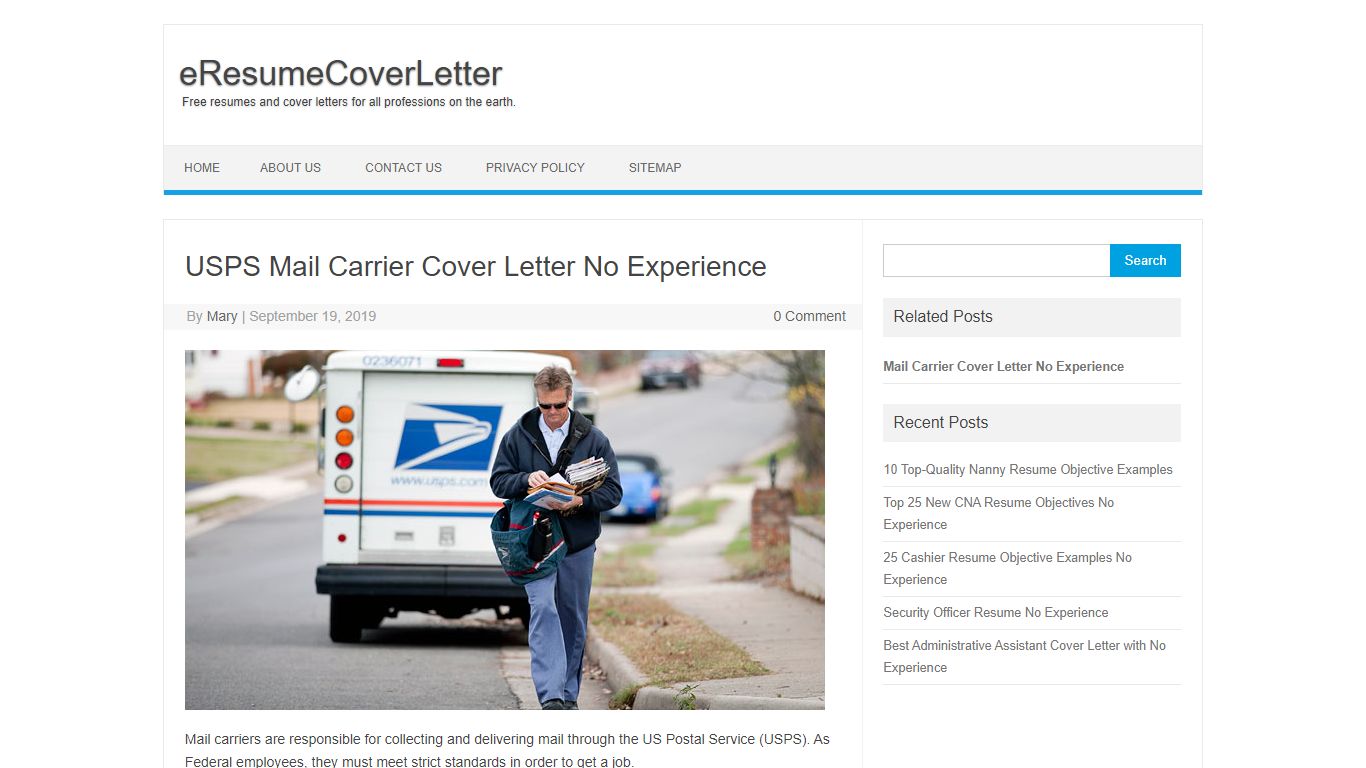 USPS Mail Carrier Cover Letter No Experience - ERCL