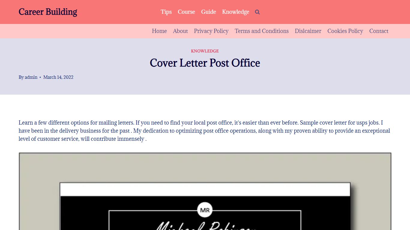 Cover Letter Post Office - Career Building
